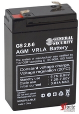 Аккумуляторная батарея General Sequrity GS 2,8-6 Напряжение 6 B - 2,8 Ah General Security GS 2,8-6 фото, купить, цена, магазин